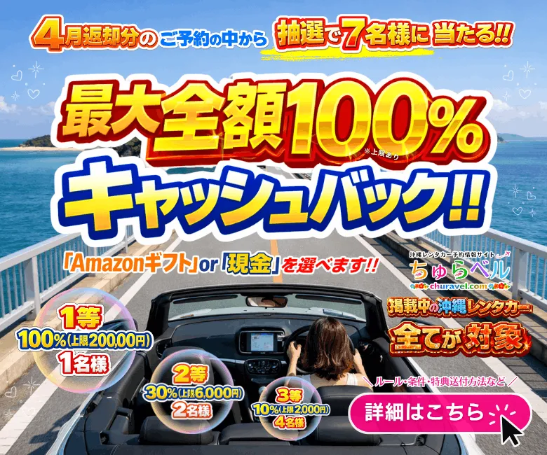 【4月返却分】最大100%キャッシュバックが抽選で7名様に当たる!!